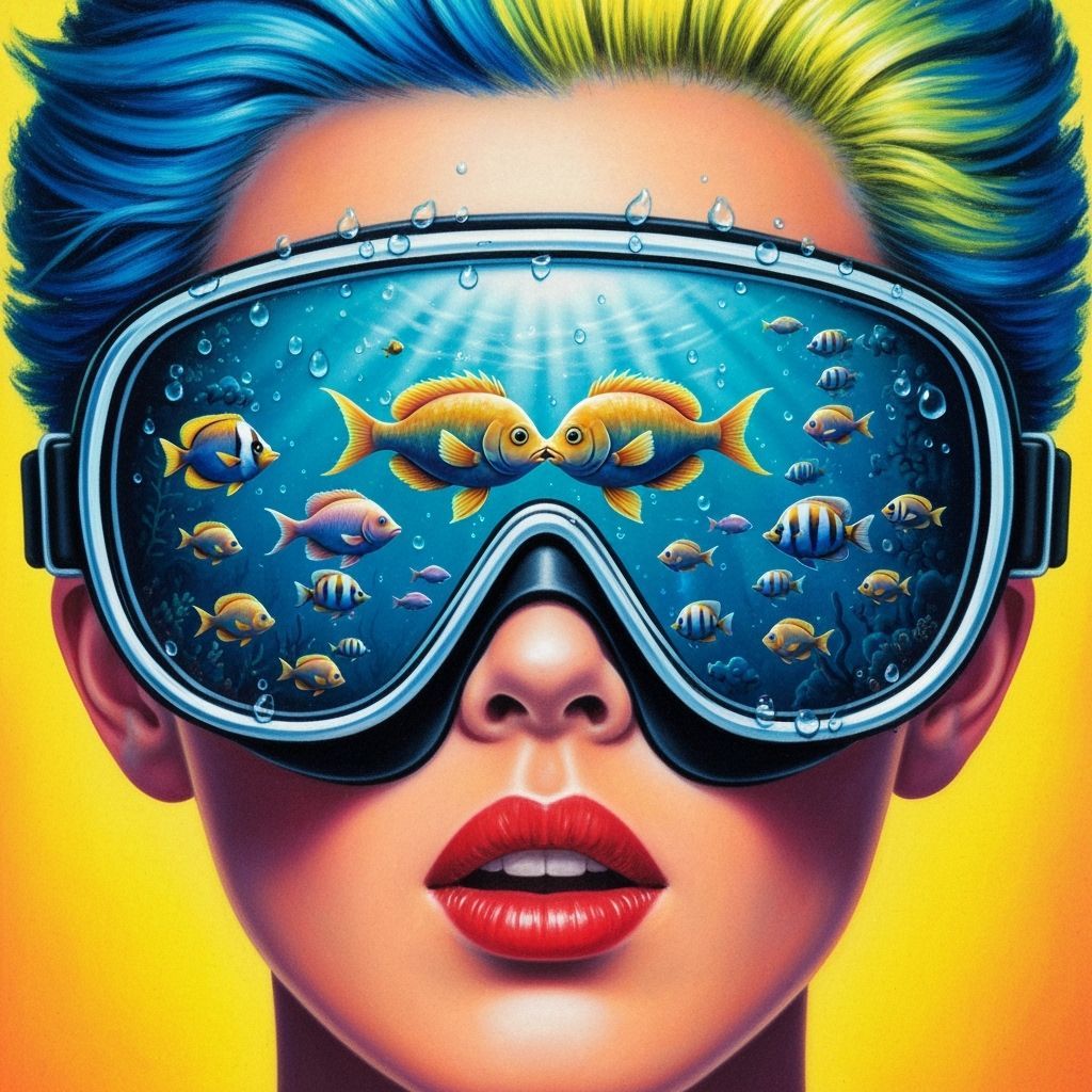 Surreal Underwater Reflection in 80s Airbrush Art