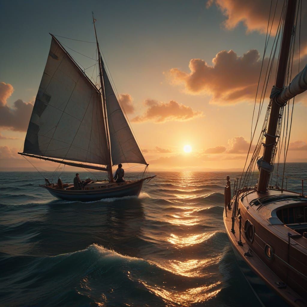 Woman on Sailboat at Sunset: Digital Matte Painting