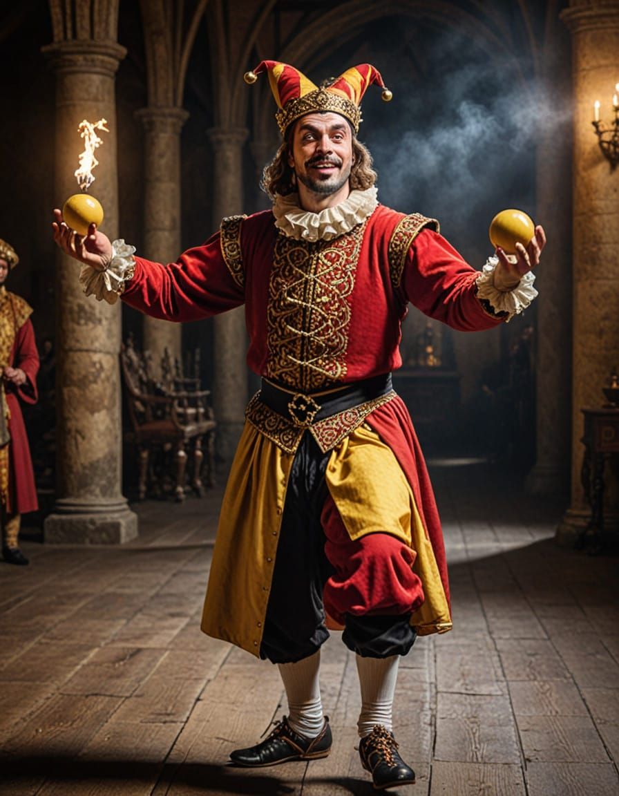 Medieval Jester Performs at Banquet in Grand Hall