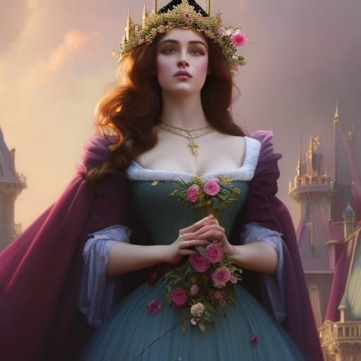 Princess Belle with Rose Crown in Pre-Raphaelite Style