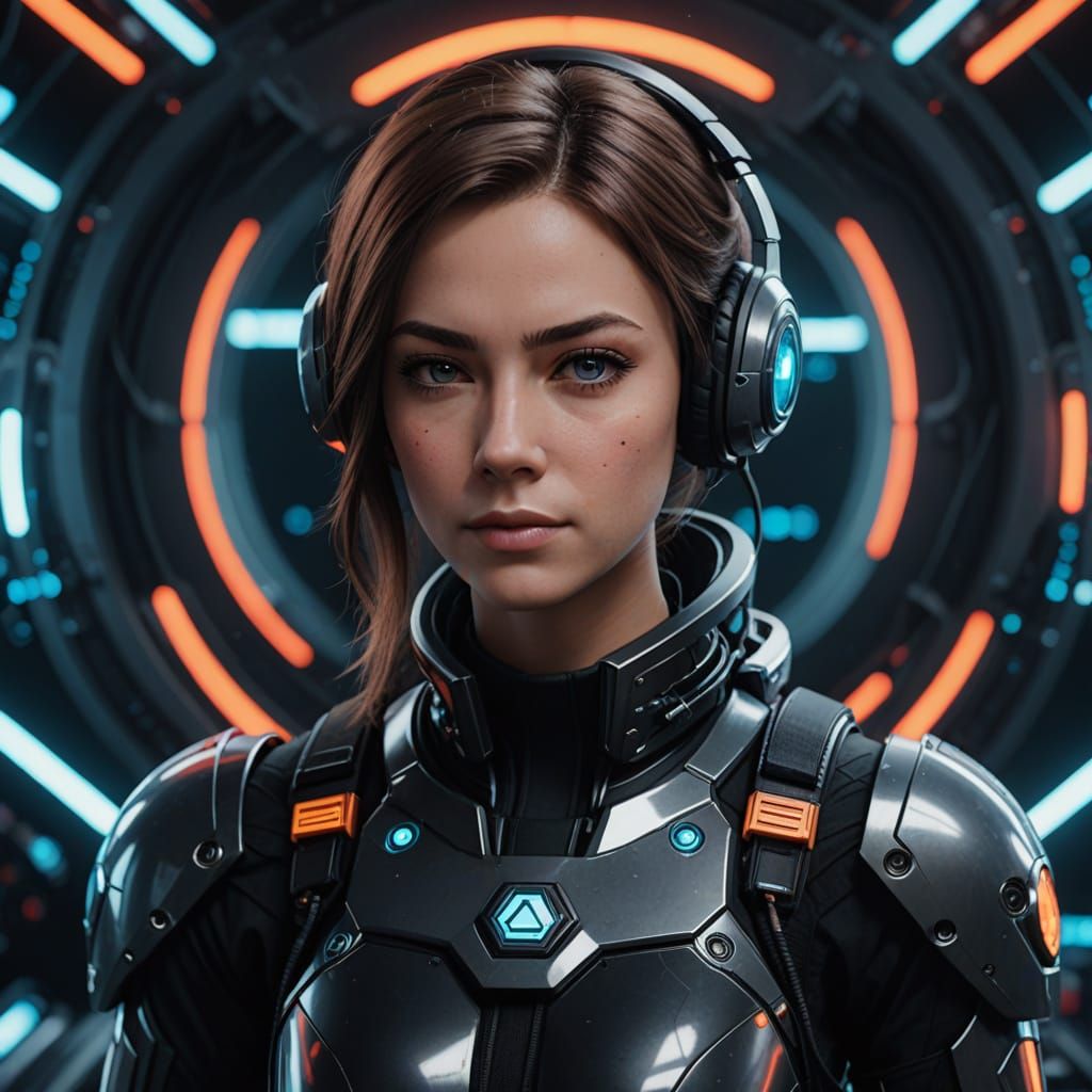 Cyberpunk Girl in Futuristic Landscape