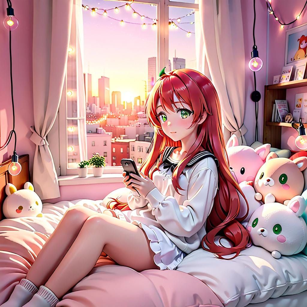 Kawaii Girl in Bed: Manga Scan, Anime Style