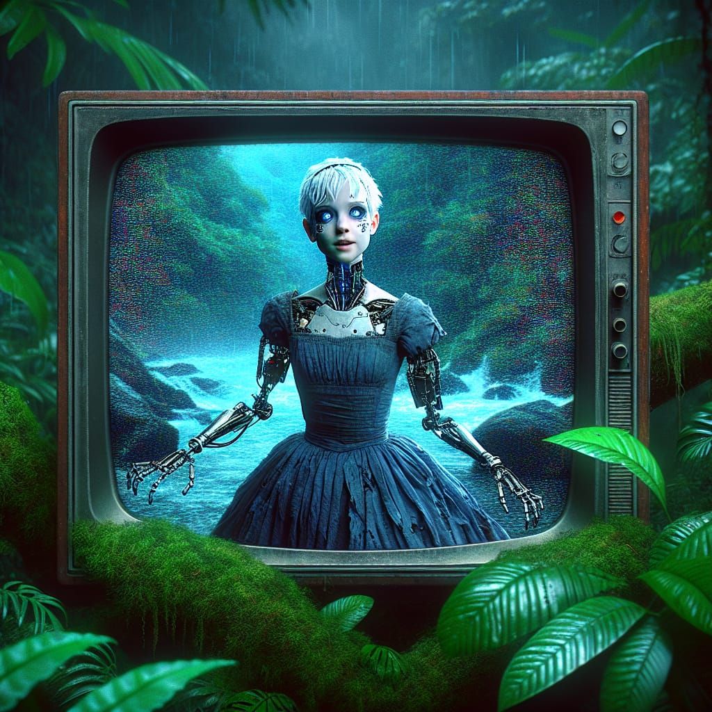 Cyberpunk Princess in a Mystical Jungle Scene