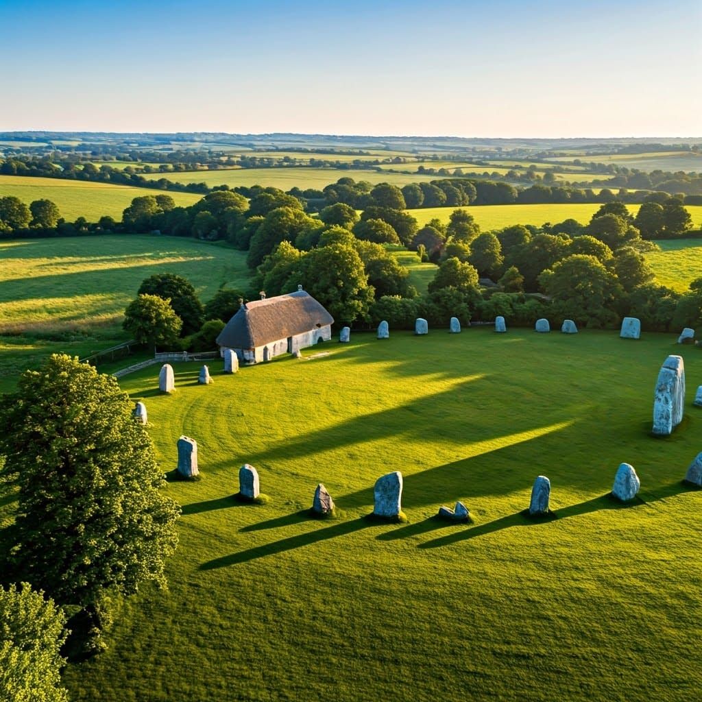 Surreal Landscape of Avebury Stone Circle, Wiltshire, in Gol...