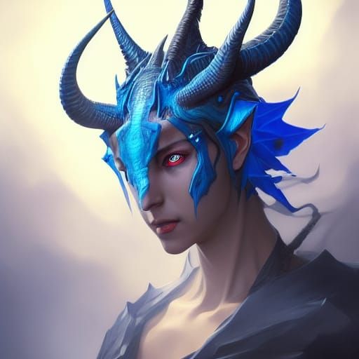 Intricate Blue Dragon Portrait in Art Nouveau Style