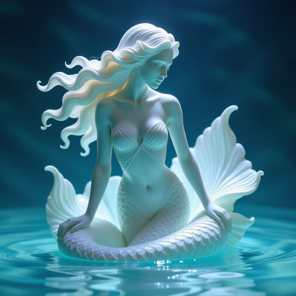 Mermaid Wax Sculpture in Art Nouveau Style
