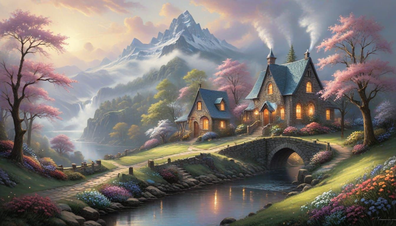 Ethereal Spring Memory Landscape in Luminist Style