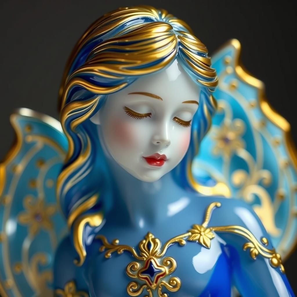 Enameled Glass Figurine of Psyche in Blue and Gold