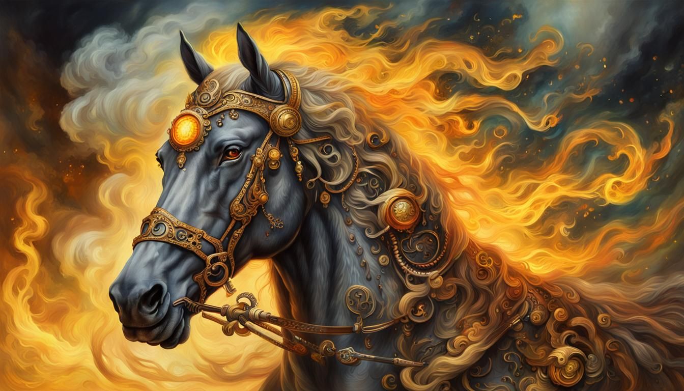 Steampunk Fire Horse Portrait in Ornate Detail