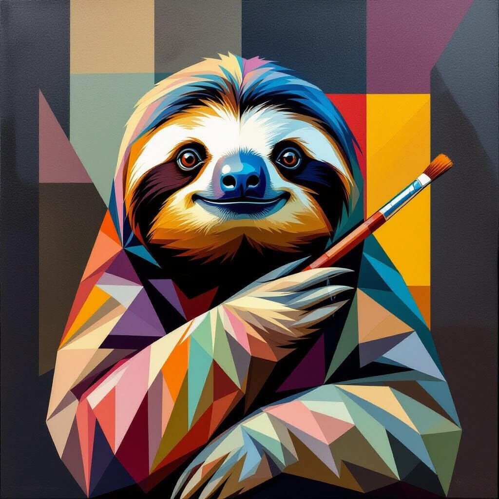 Neo-Cubist Sloth with Geometric Art Deco Style