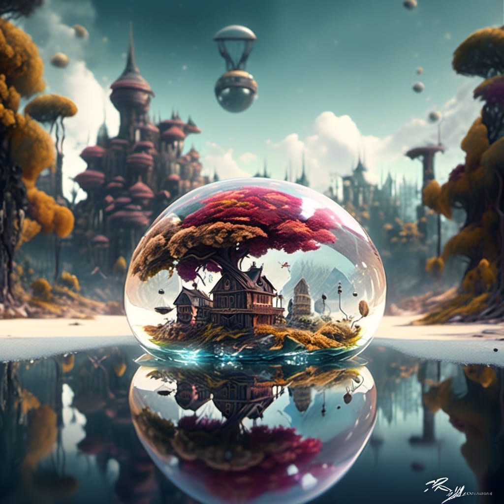 Steampunk Bonsai Village in Glass Water Drop