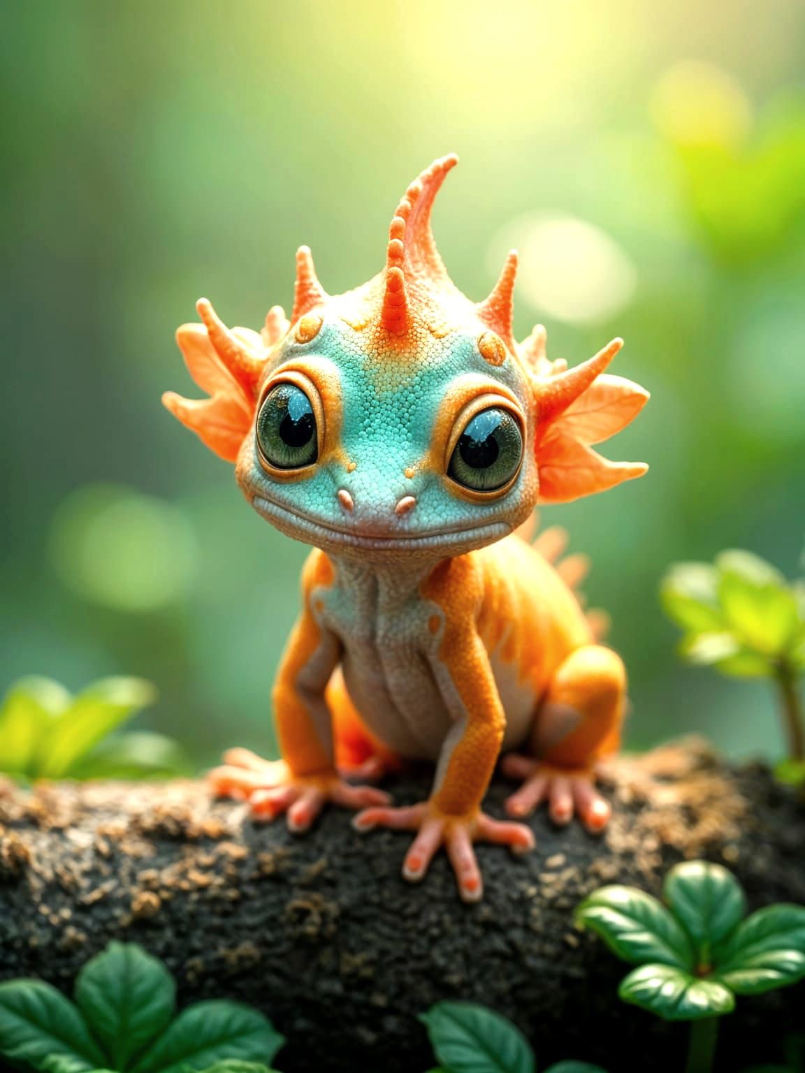 Chibi Salamander Hybrid in Fantasy Jungle, Fantasycore Art