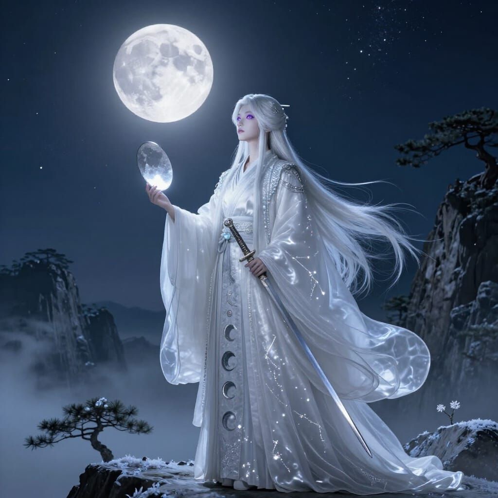 Tsukuyomi Moon God in Luminous Moonlight Portrait