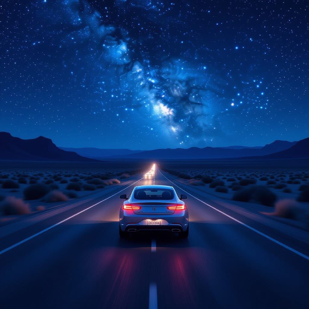 Desert Highway at Night in a Sci-Fi Style
