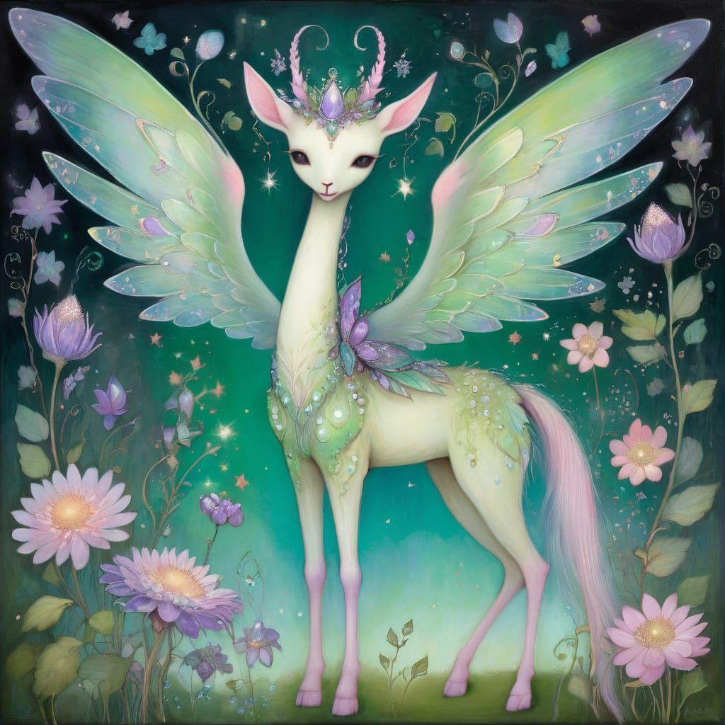Pastel Fairy Giraffe with Wings, Bright Lighting