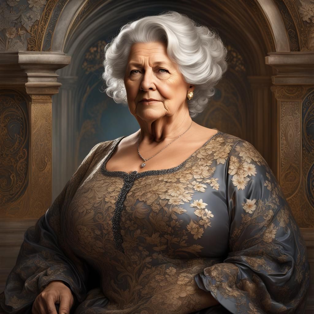 Beautiful older woman grandmother with blonde grey hair ::  chubby obese curvy ::elegant Dress :: portrait :: highly int...