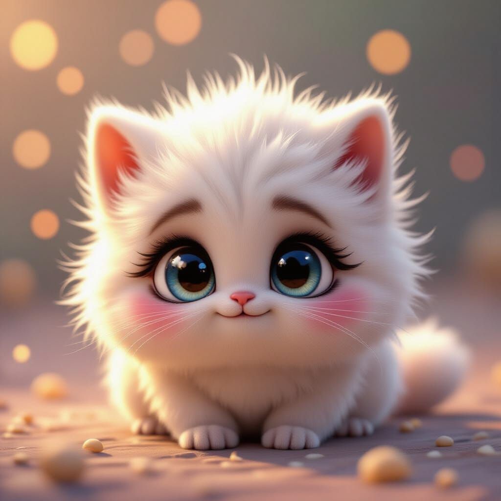 Adorable Fluffy Creature with Big Eyes in Soft Light