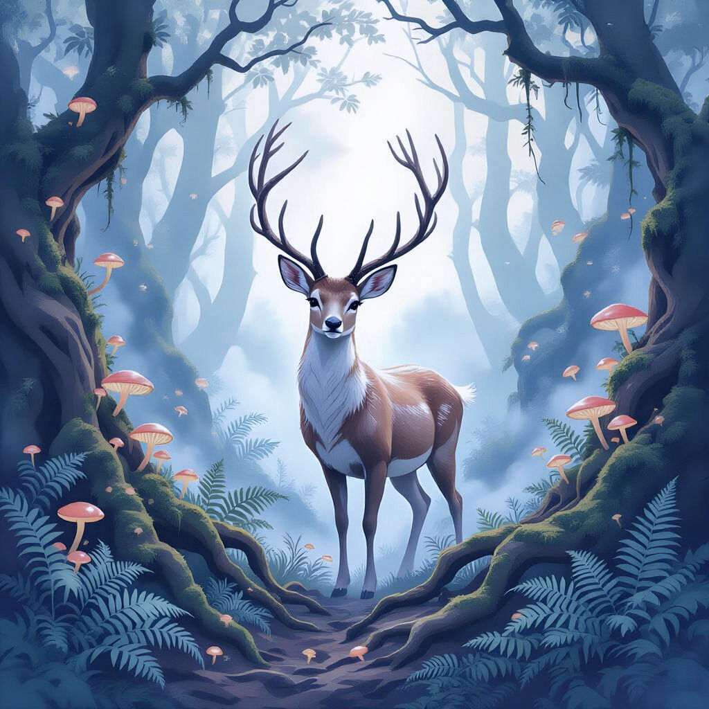 Ethereal Forest Spirit Doe in Enchanted Woodland