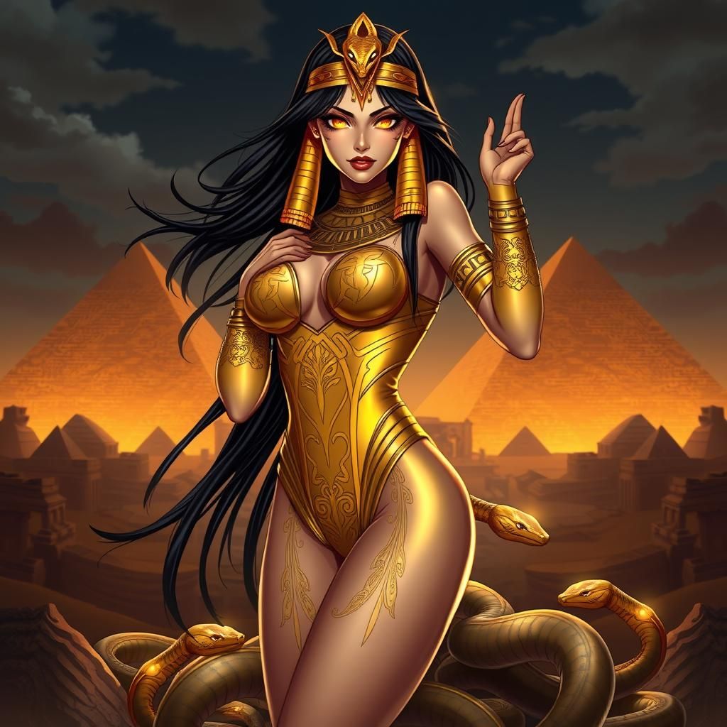 Egyptian Supervillain in Anime Style with Cobra Crown