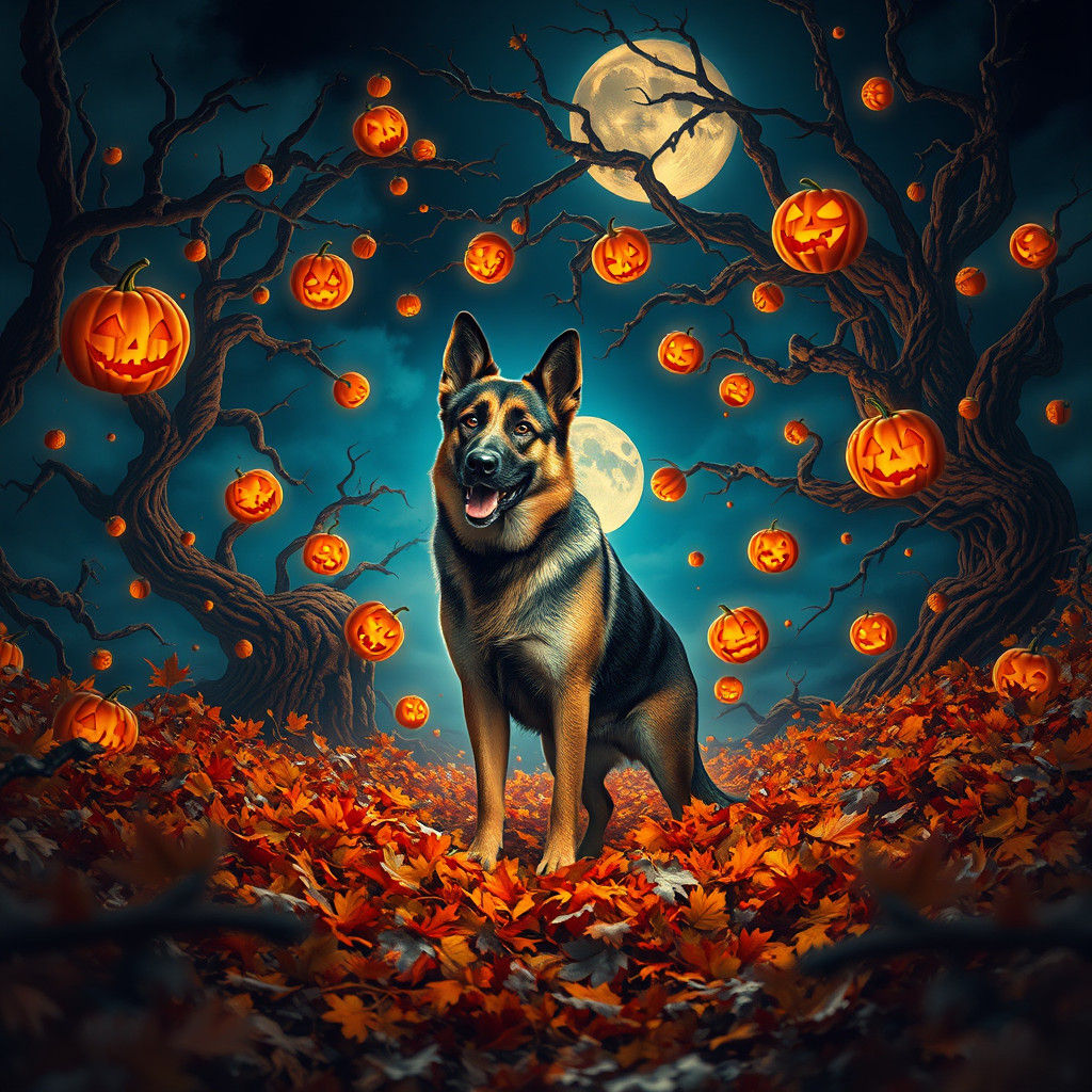 German Shepherd in Autumnal Fantasy Landscape