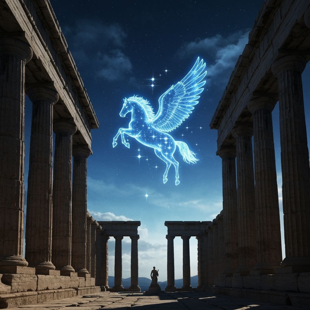 Epic Winged Horse Hologram in Ancient Temple