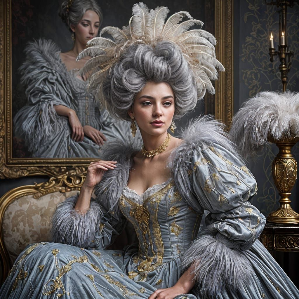 Rococo Woman Powdering Face in Boudoir