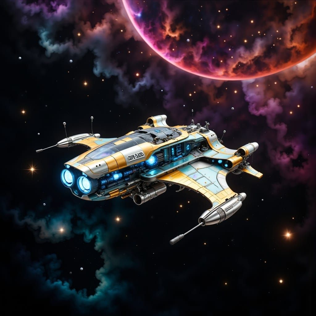 Futuristic Spacecraft XLR-222 in Cosmic Flight