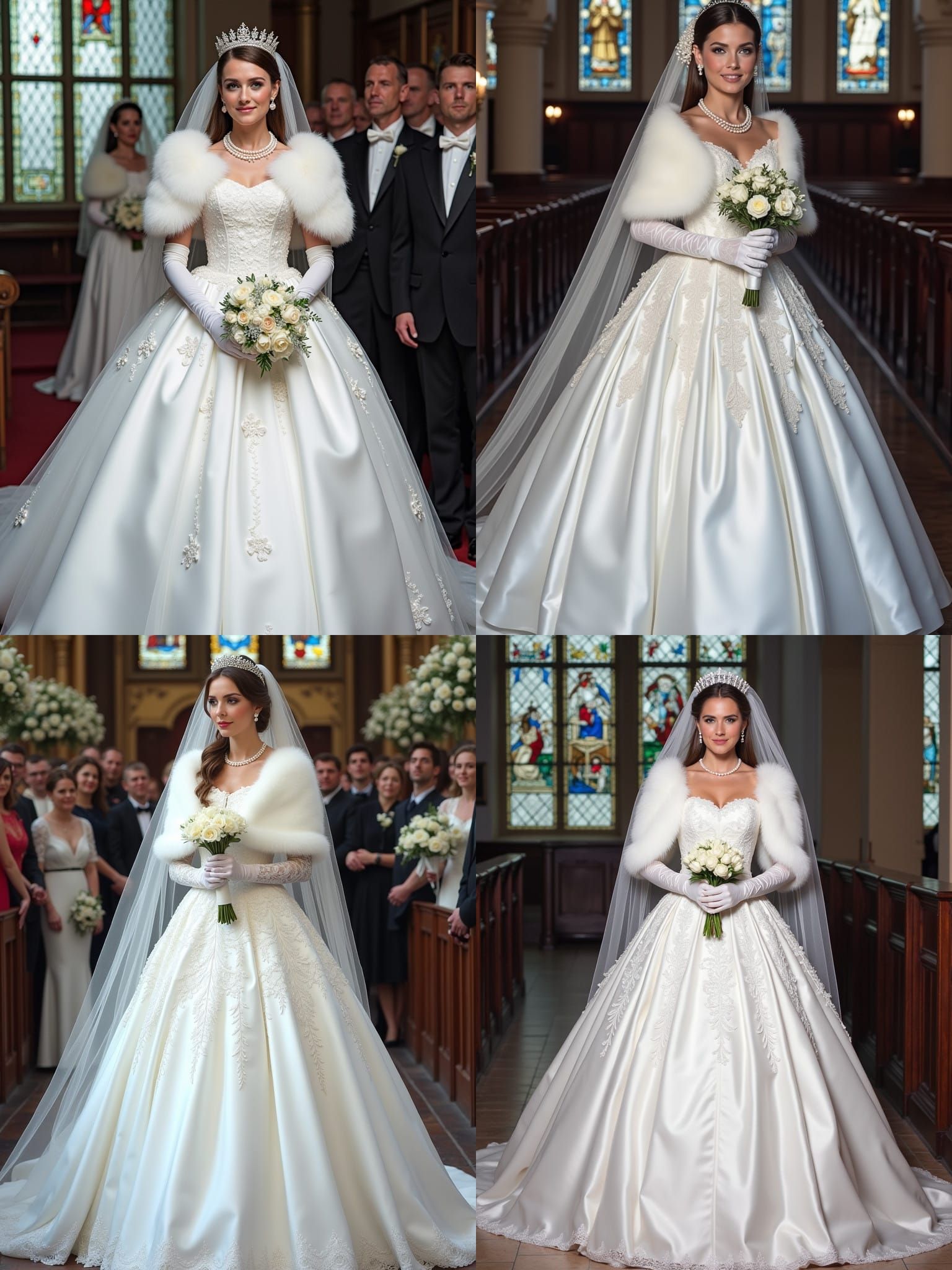 Bride in Regal White Wedding Dress with Pearl Accents