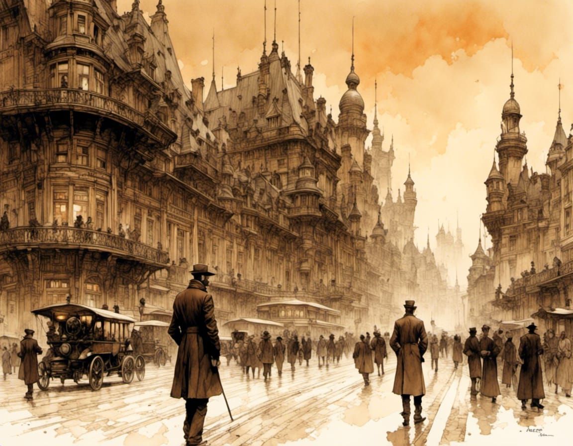 Palace Illustration in Sepia Tones