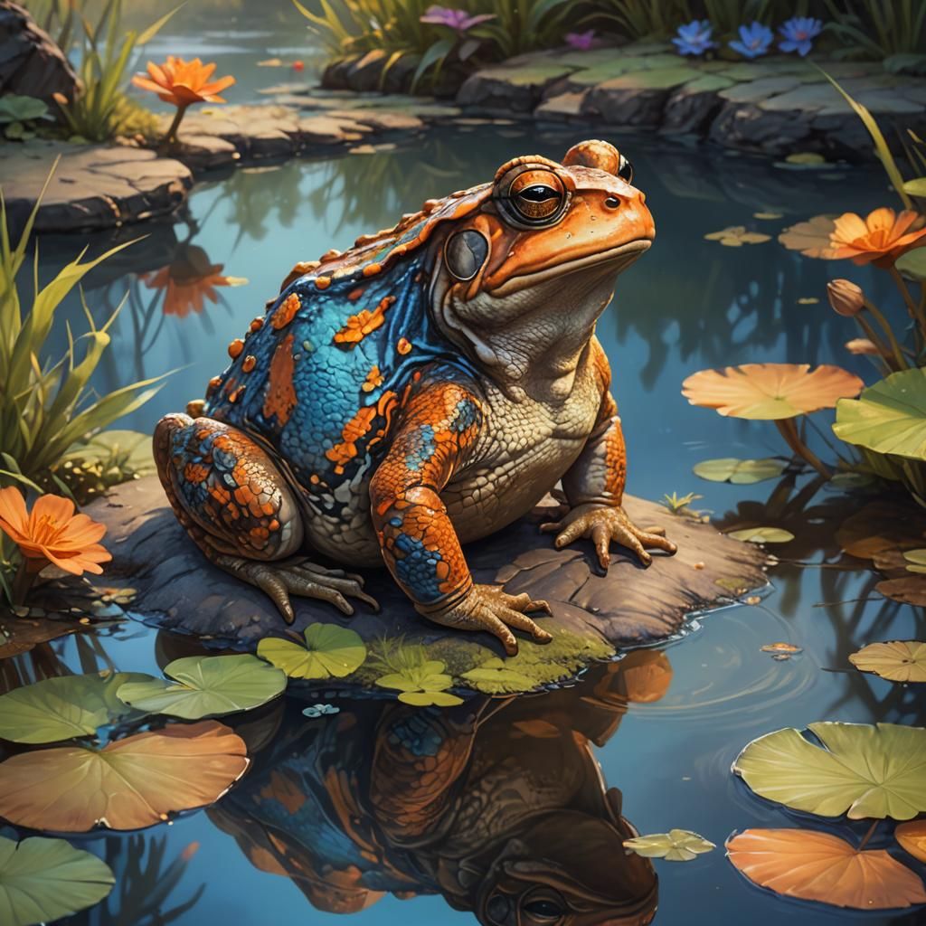 Wise Toad Listens in Vibrant Oil Painting