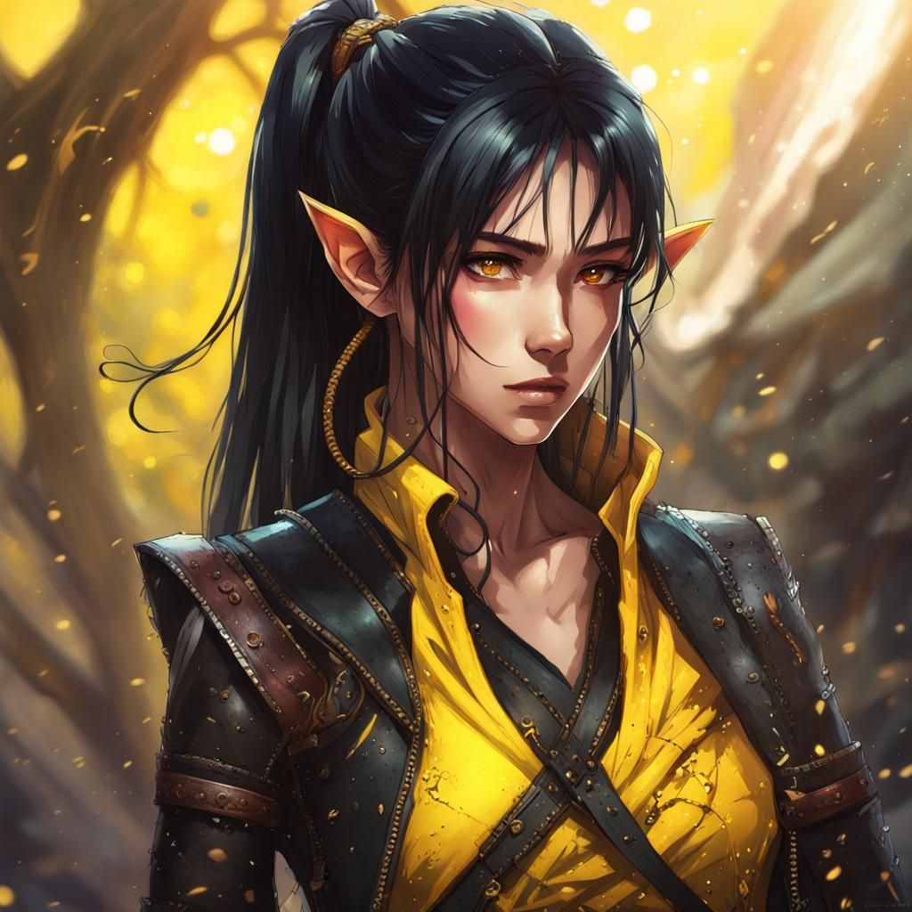 Anime Elf with Snake Nose and Yellow Eyes