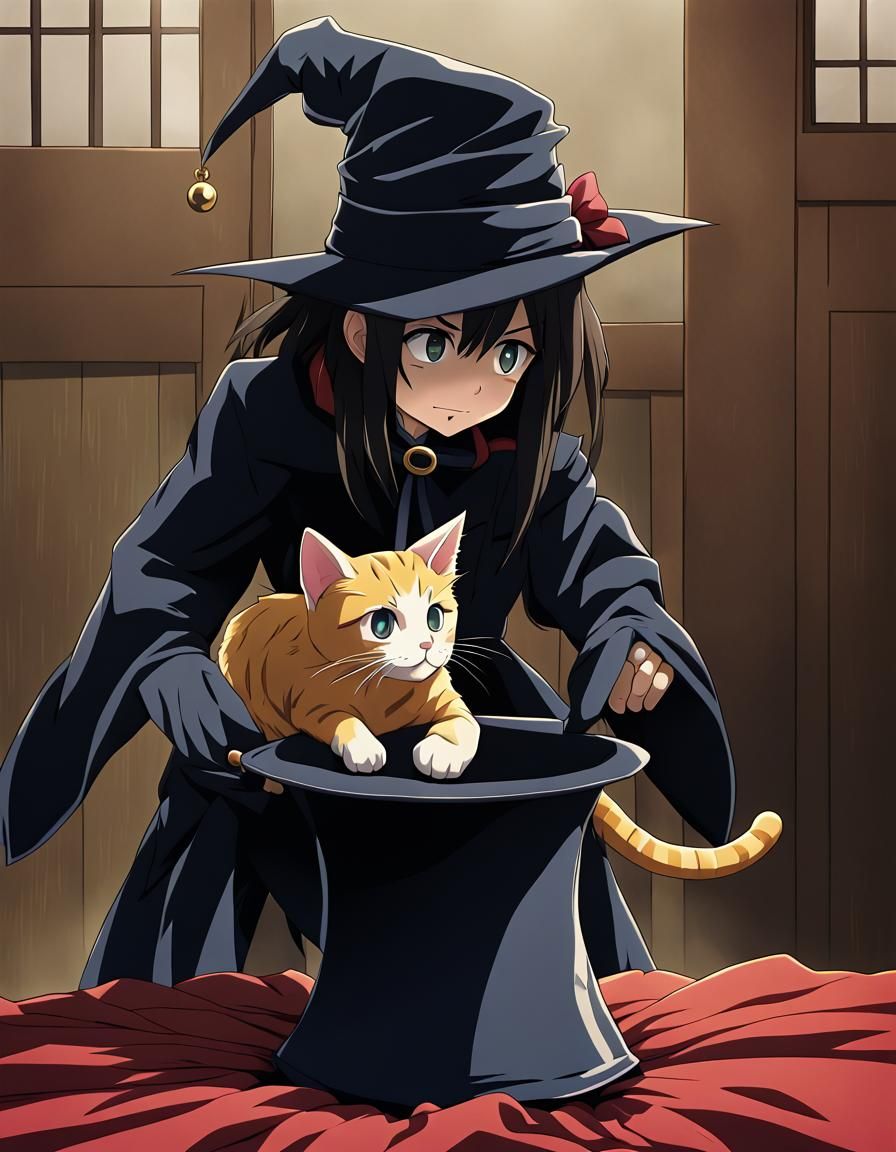Anime Witch Pulls Cat From Top Hat