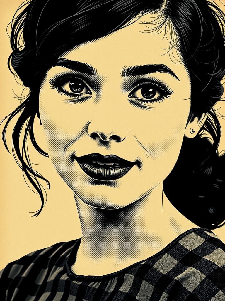 Vintage Glamour Portrait in Halftone Style