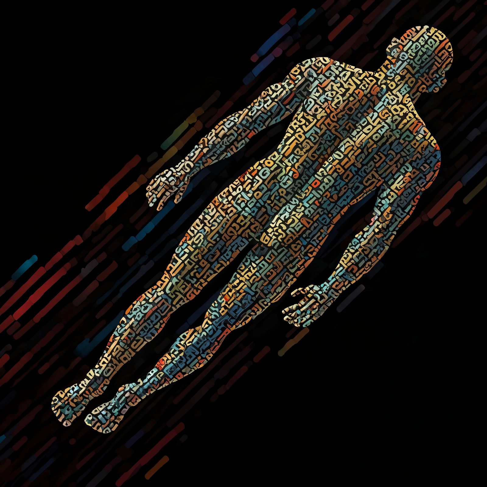 Vibrant Abstract Typographic Mosaic in ASCII Art