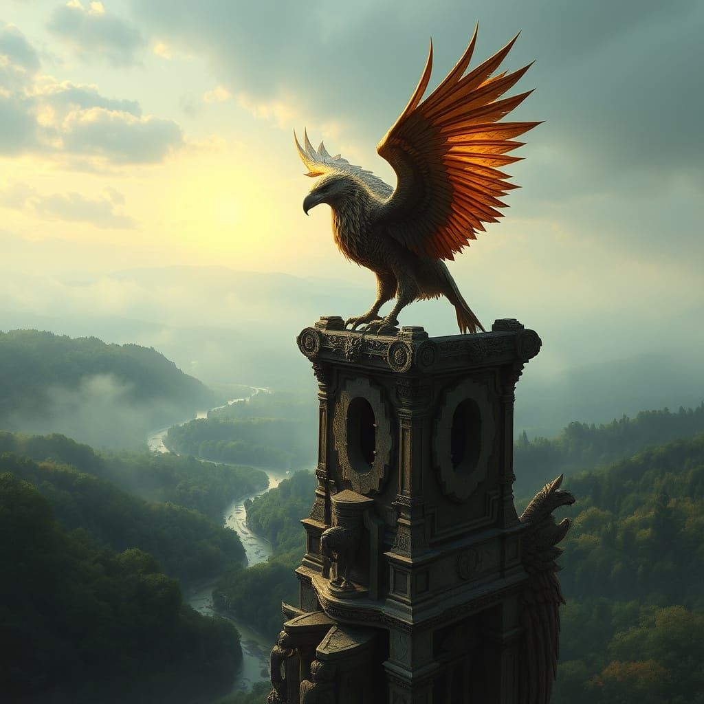 Majestic Griffin in Ancient Fantasy Landscape