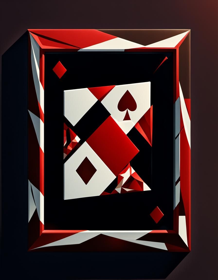 Cubist Poker Card Frame in Geometric Fauvism Style