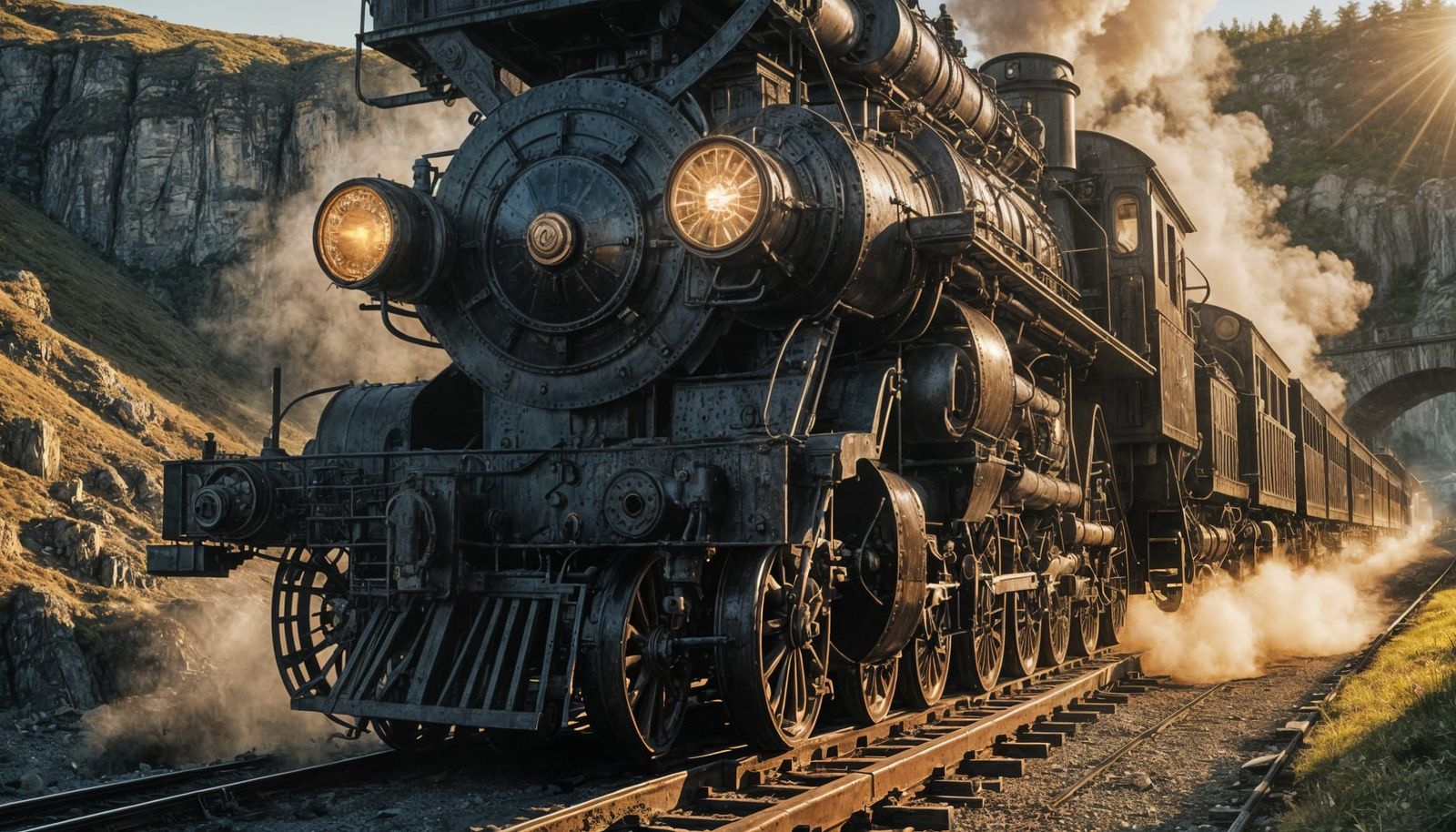 Epic Steam Engine Train Crossing Gorge Bridge