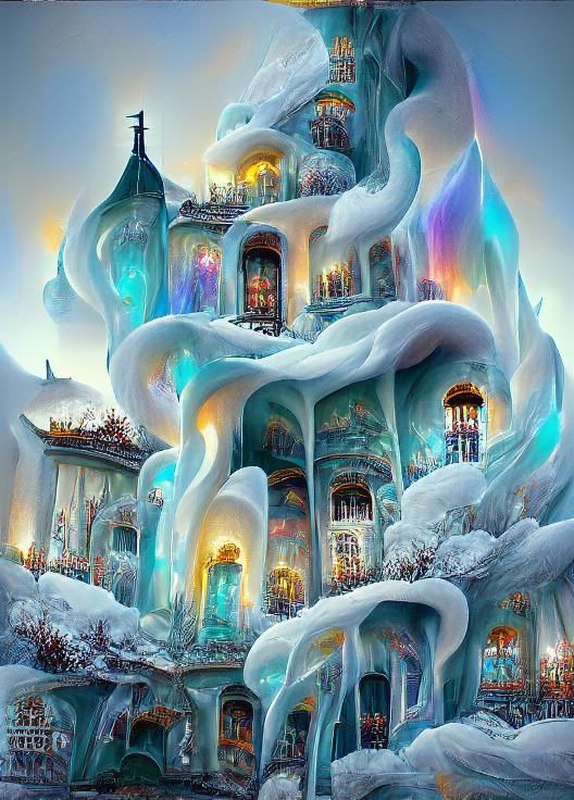 Ethereal Snow Palace in Art Nouveau Style