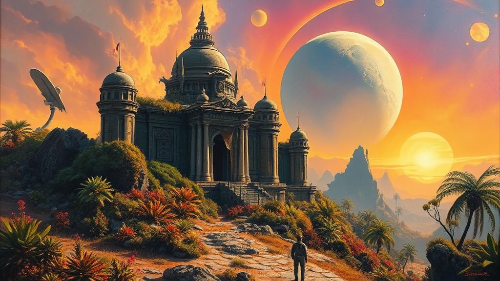 Exoplanet Temple Ruins in Dreamy Style