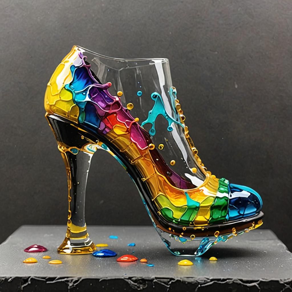 3D Glass Slipper with Alcohol Ink Drips