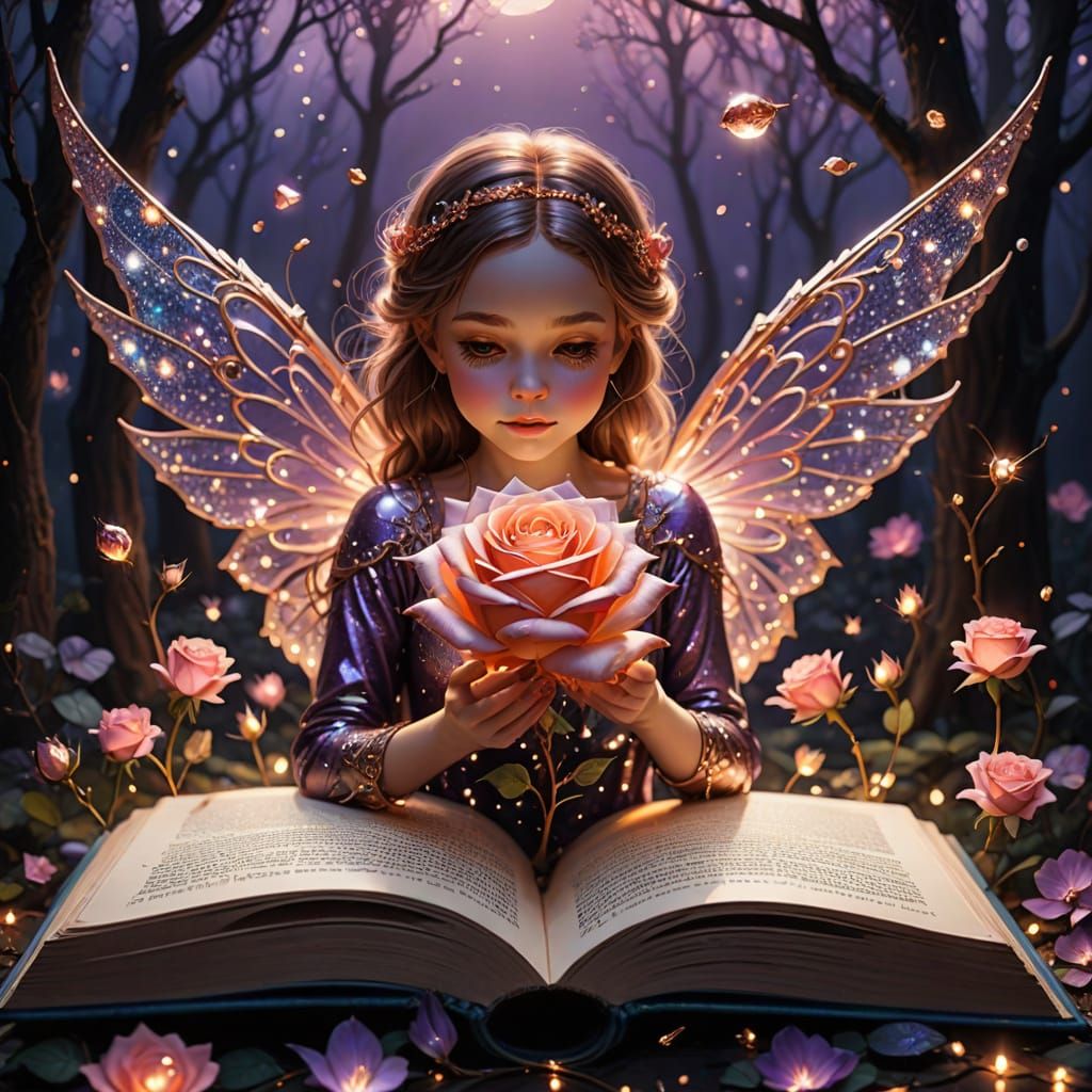 Enchanting Rose Fairy Rises from Ancient Tome