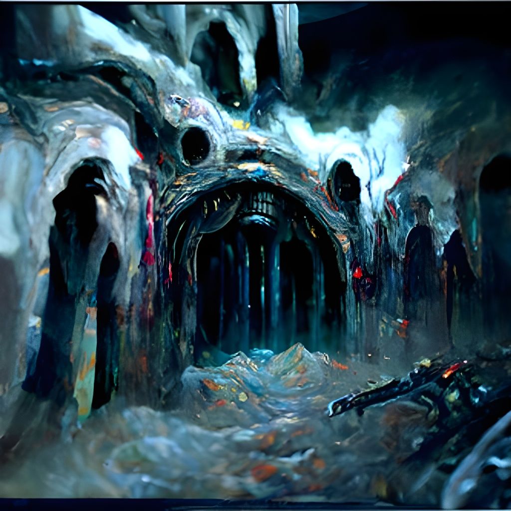 Sci-Fi Horror Cavern in Post-Impressionist Style