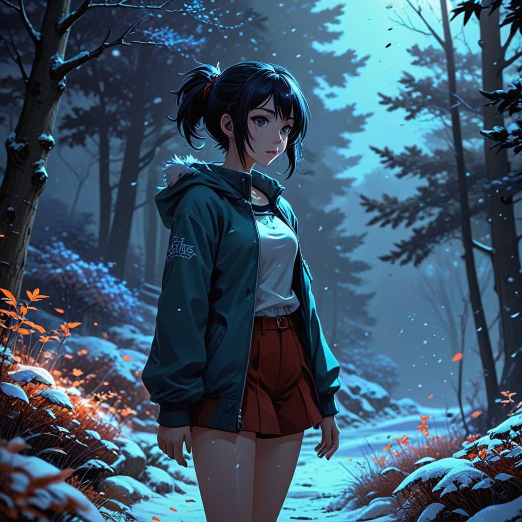 Vibrant Winter Anime Scene in Cel-Shaded Style