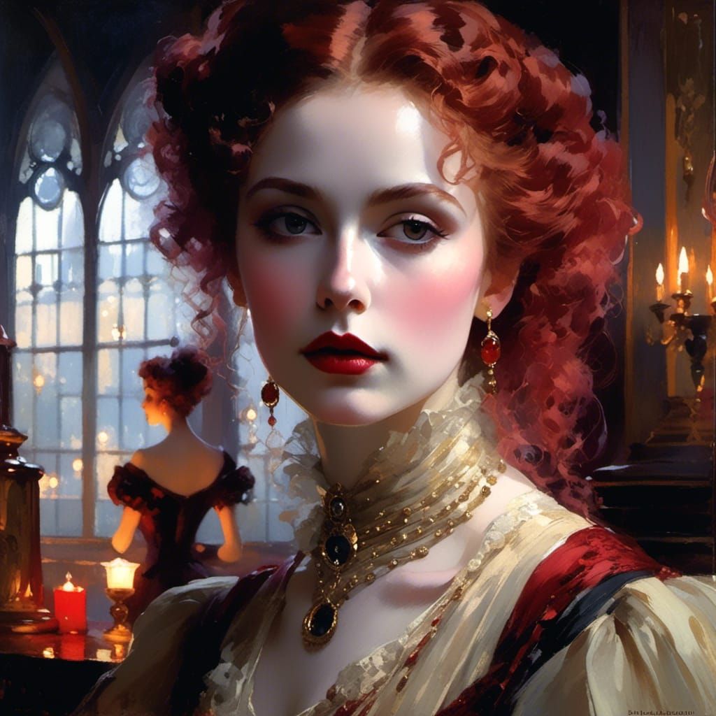 Victorian Vampire Mina Harker in Vignette Style