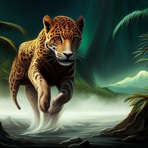 Jaguar Prowling Jungle: Digital Matte Painting