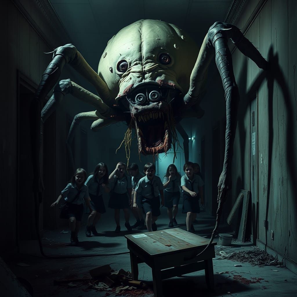 Grotesque Humanoid Spider Attacks School: Alphonse Mucha Sty...