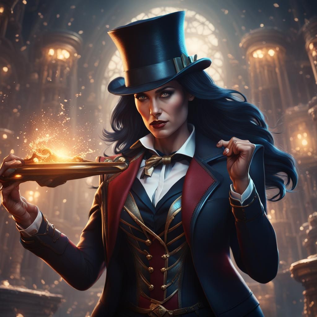 Muscular Zatanna Performs Magic Trick: Detailed Matte Painti...