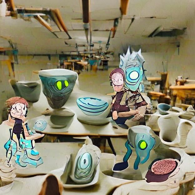 Cyborg Rick and Morty Pottery Class