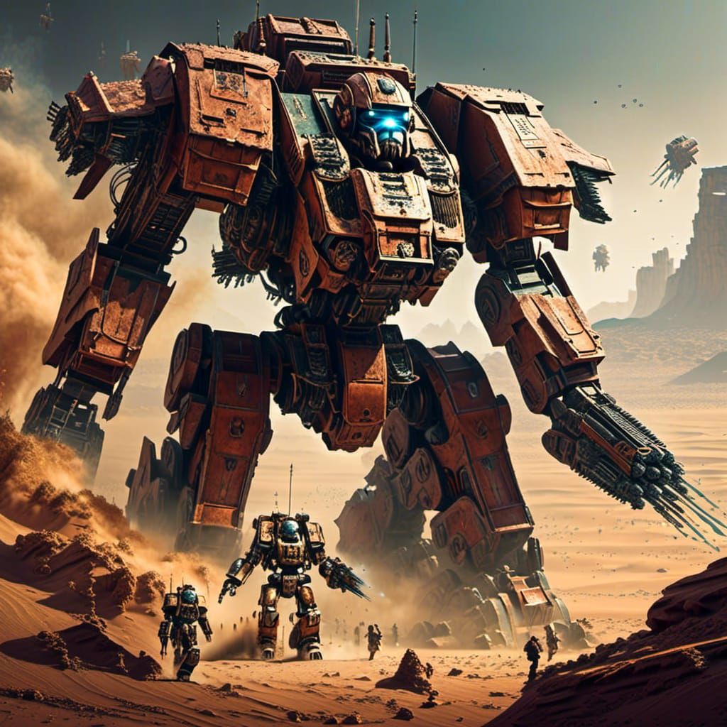 Desert War Mechs in Retro Sci-Fi Style