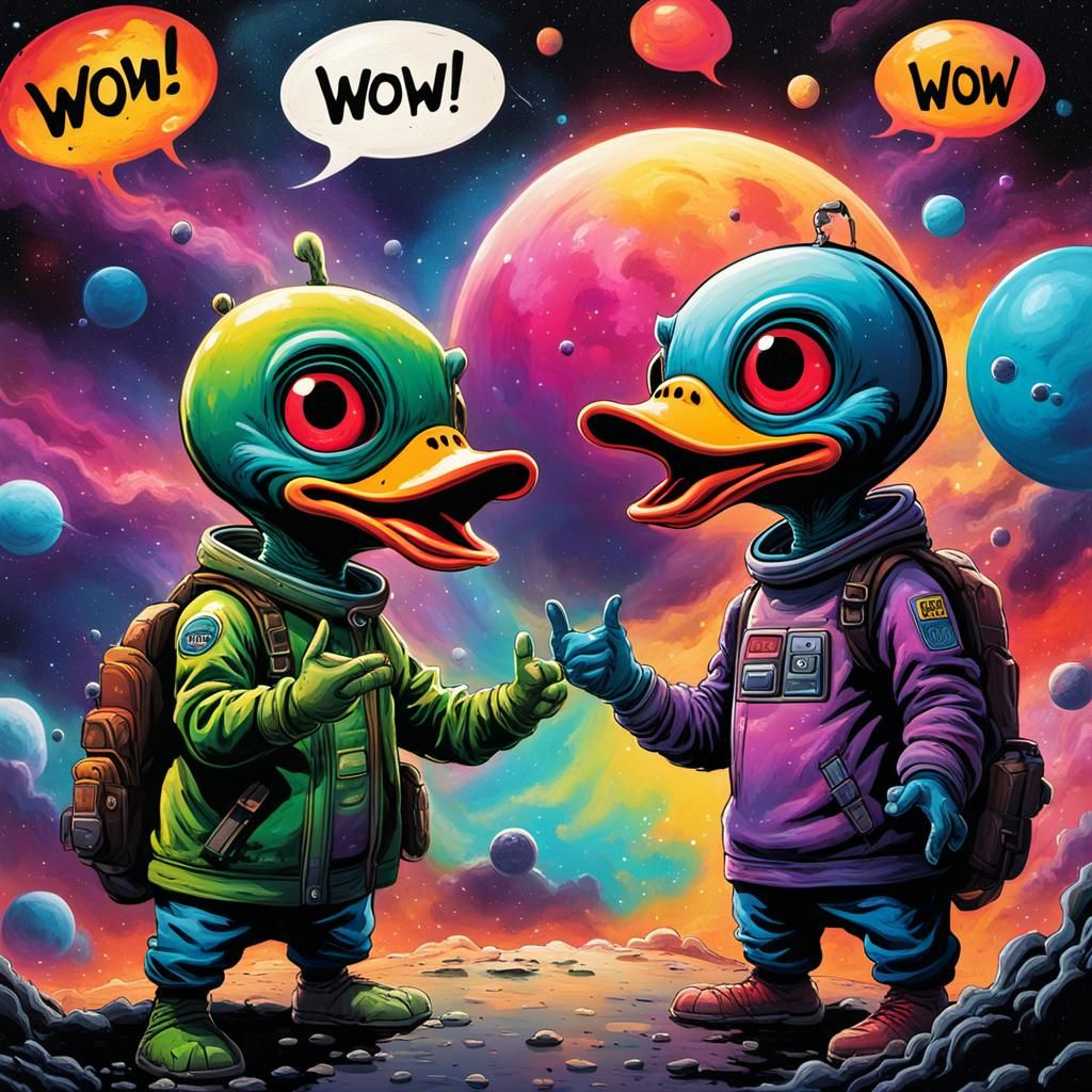 Arguing Aliens in Nebula, Graffiti Street Art Style